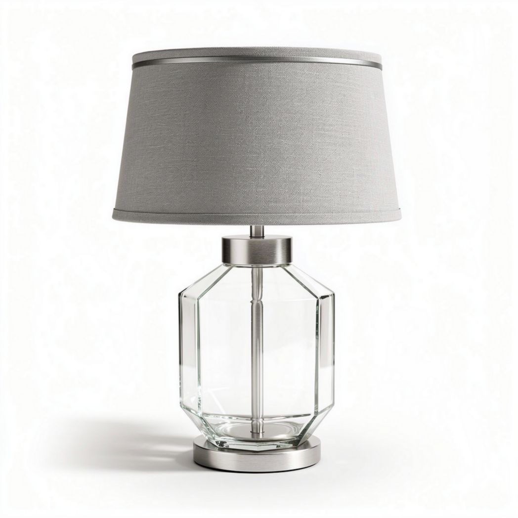 Glazen tafellamp met stoffen lampenkap 25 x 25 x 40cm transparant en zilver