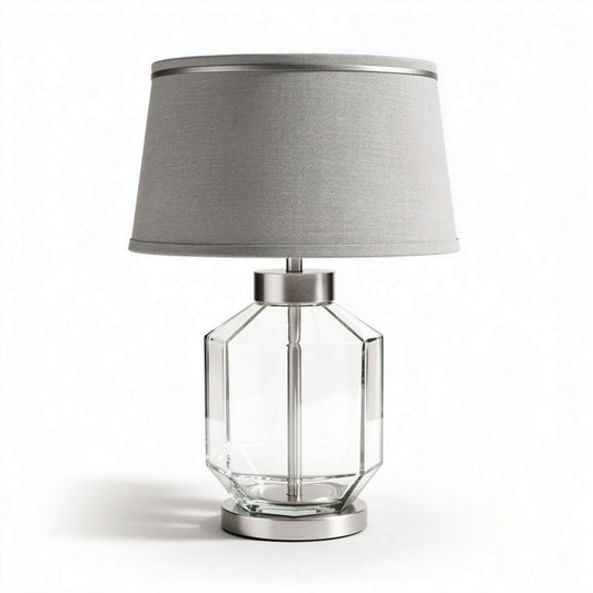 Glazen tafellamp met stoffen lampenkap 25 x 25 x 40cm transparant en zilver
