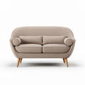 Bank met zachte stof in lichte kleur en houten poten 150 x 80 x 70cm