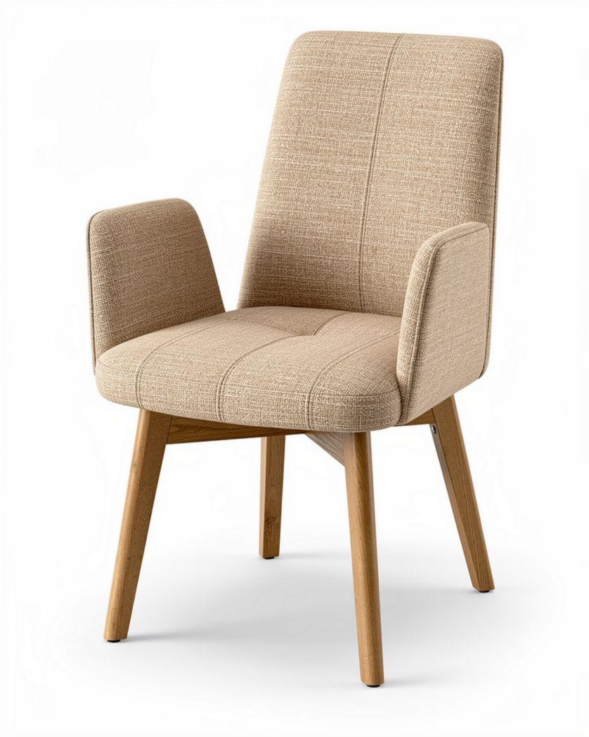 Stoel van stof met armleuningen en houten poten 55 x 60 x 85cm beige