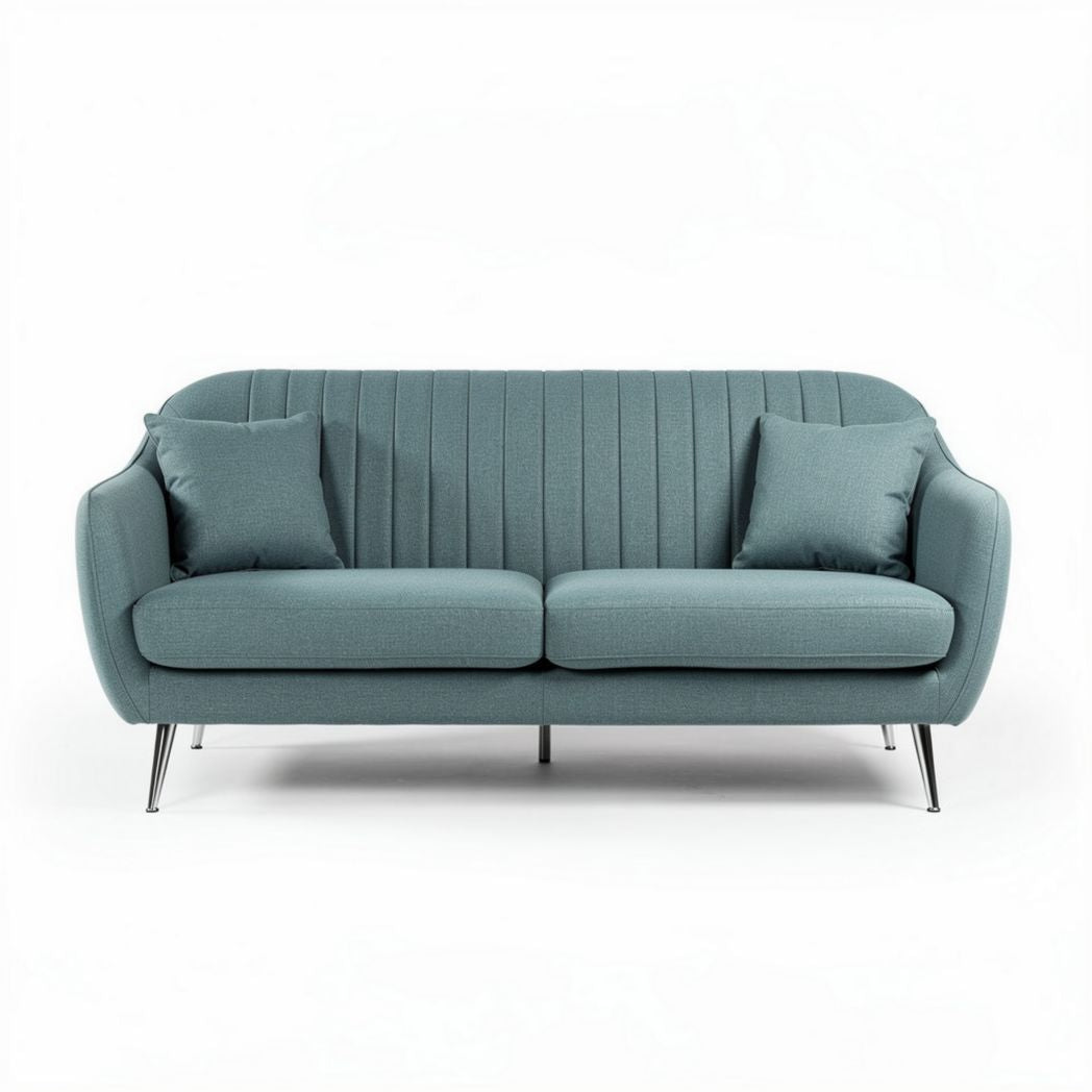 Tweedelige bank in lichtblauw met twee kussens afmetingen 200 x 90 x 75cm