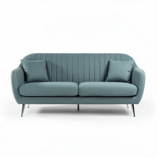 Tweedelige bank in lichtblauw met twee kussens afmetingen 200 x 90 x 75cm