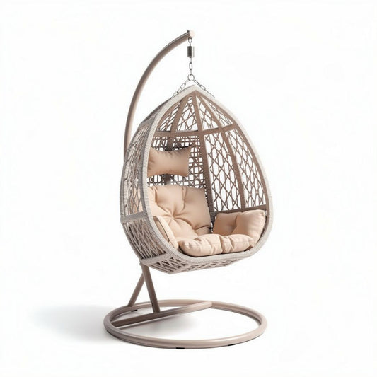hangstoel met kussen van wicker en staal 100 x 80 x 120cm beige