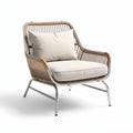Rotan fauteuil met beige kussen en stalen frame 85 x 80 x 90cm