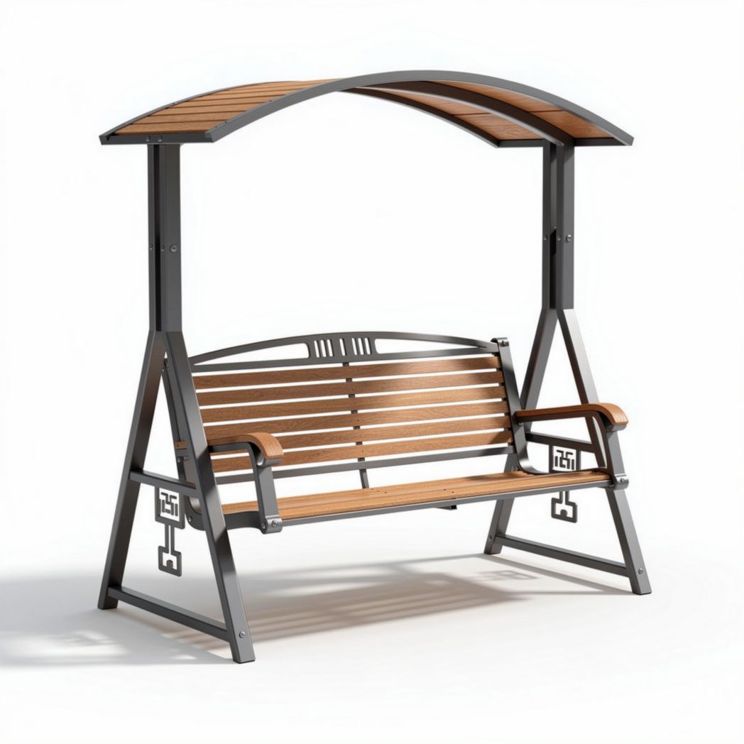 Tuinbank met stoffen dak van aluminium en hout 150 x 65 x 180cm