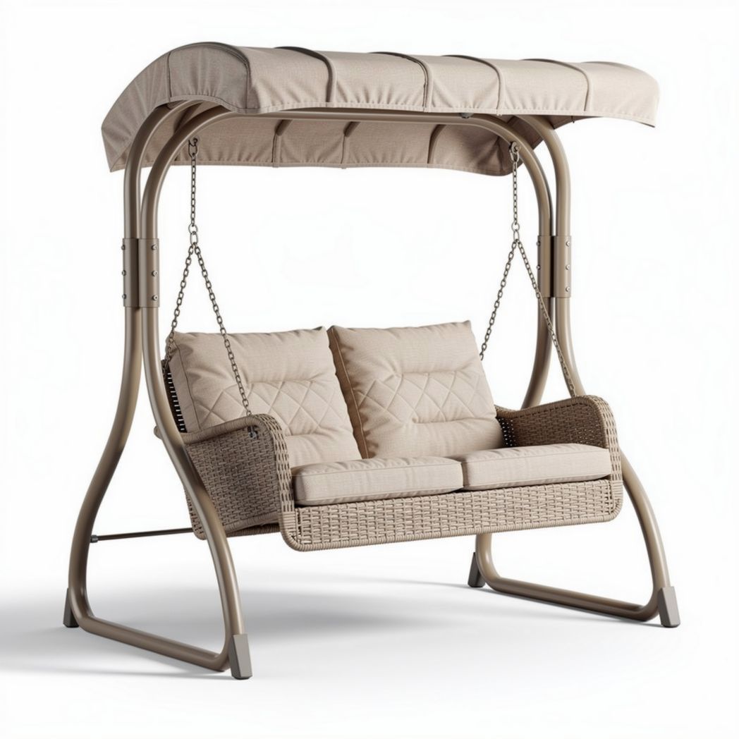 Twee zits schommelbank met waterdichte luifel en bamboe kleur 150 x 120 x 170cm