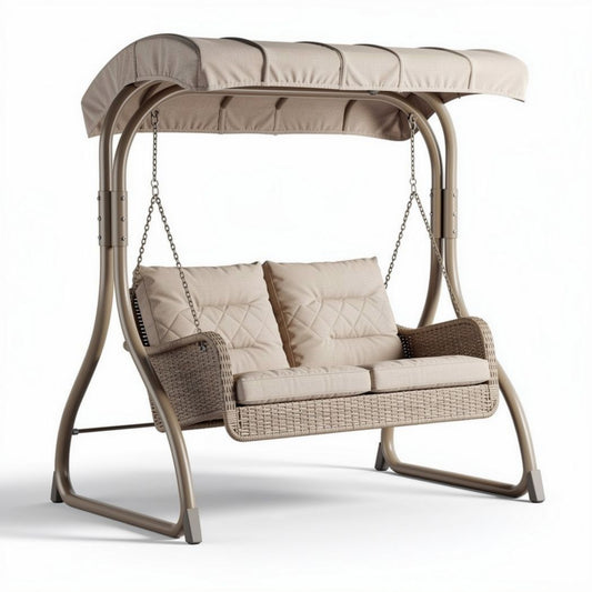 Twee zits schommelbank met waterdichte luifel en bamboe kleur 150 x 120 x 170cm