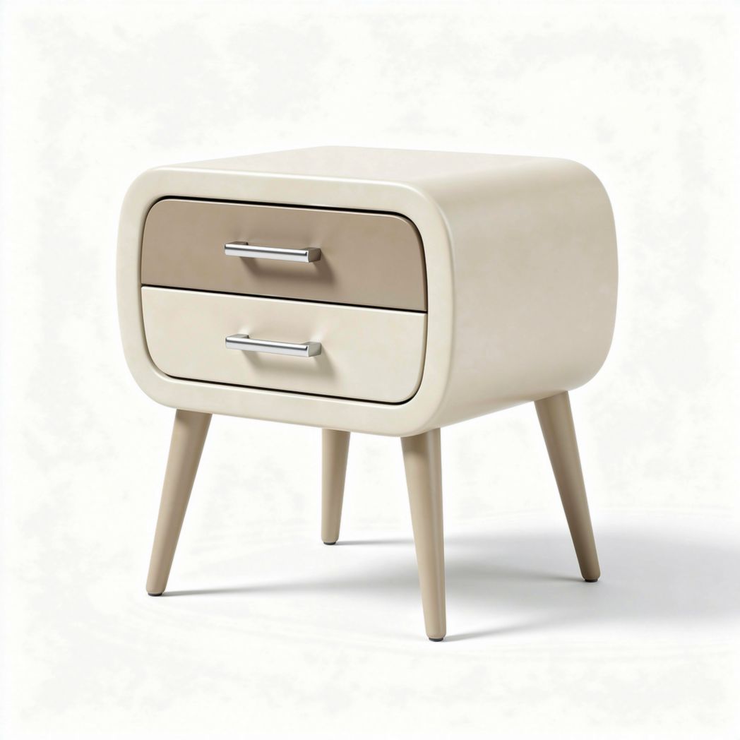 Nachtkastje met twee lades van kunststof in beige en wit 45 x 40 x 40cm