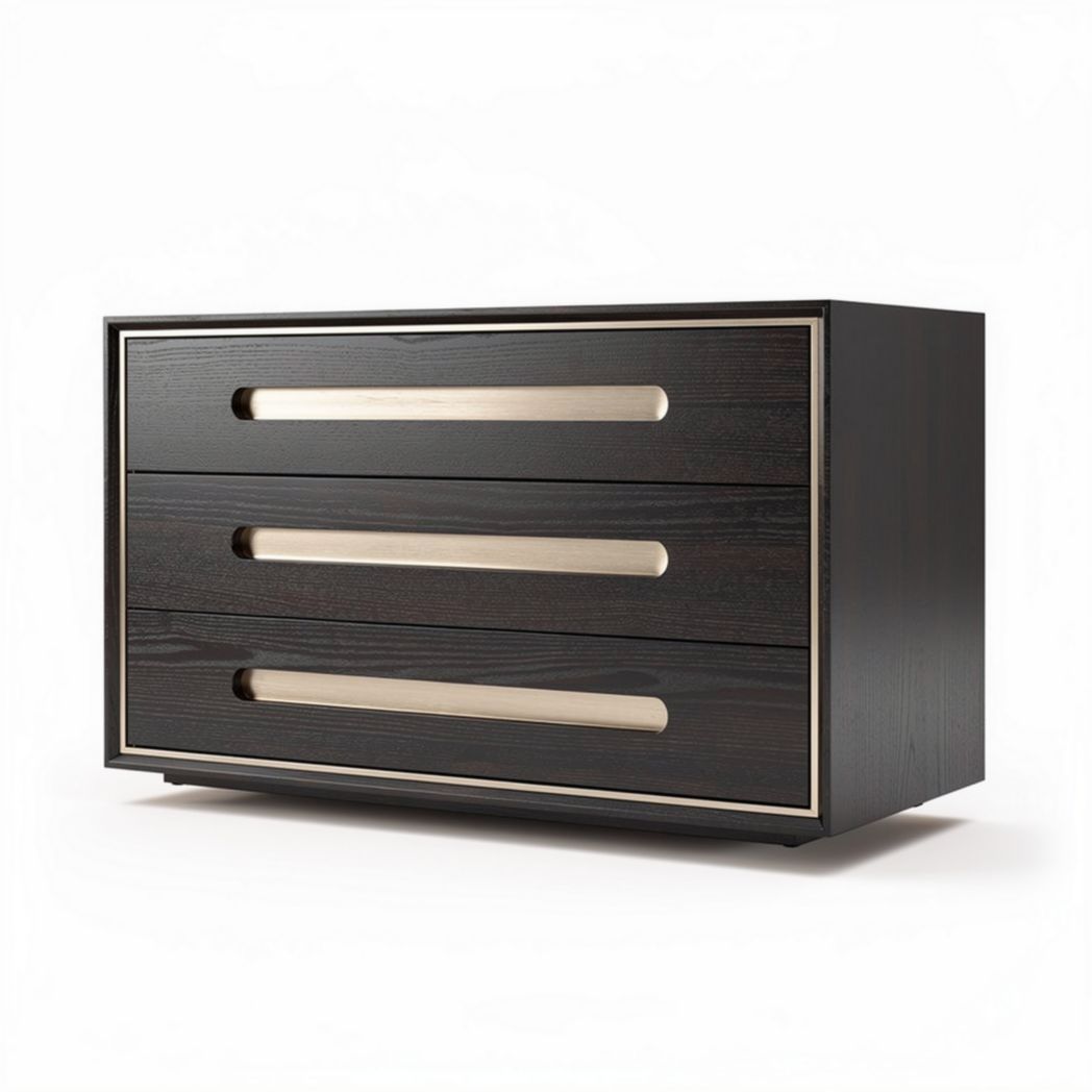 Ladenkast van hout met 3 lades in zwart en goud 80 x 40 x 50cm