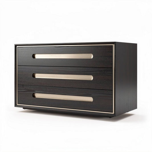Ladenkast van hout met 3 lades in zwart en goud 80 x 40 x 50cm