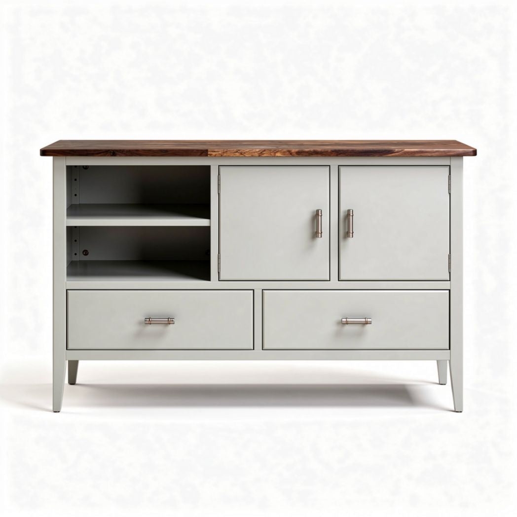 Witte ladekast met houten top en twee deuren afmetingen 100 x 40 x 80cm