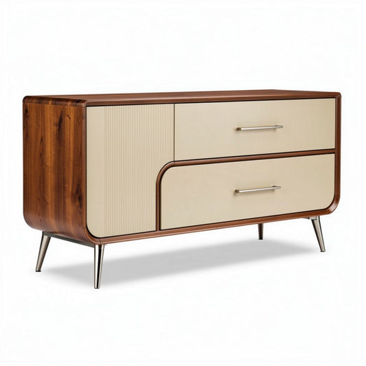 Dressoir van hout en kunststof met 2 laden in beige en bruin 120 x 40 x 80cm