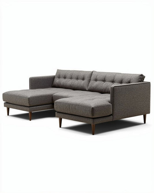 L-vormige stoffen bank met verstelbare chaise longue in grijs 210 x 90 x 85cm
